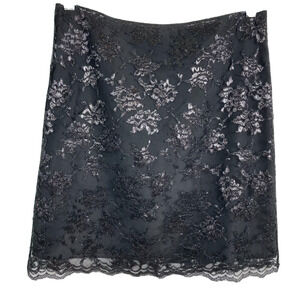 Ann Taylor Skirt Womens Sz S‎ Black Floral Lace Overlay Pencil S Straight